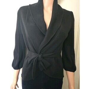 BCBGMaxAzria Black Merino Wool Wrap Cardigan Size XS "kate Middleton" Look